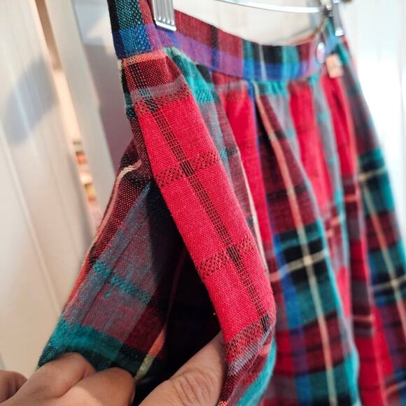 Vintage Plaid Skirt Womens Size Small Red 80s Midi Linen Preppy Academia Twee - Picture 5 of 10